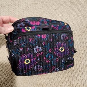 Quilted Floral Travel Pouch - Black & Purple